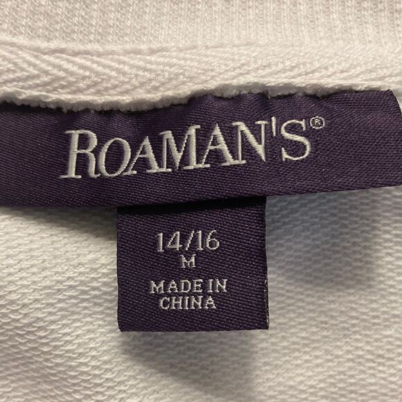 Roaman’s White Sweatshirt, long sleeve with crochet insert. Size 14/16. - Picture 3 of 4